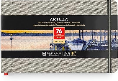 Carnet de croquis à l'aquarelle arteza, 8,3 x 5,1", carnet de 76 pages