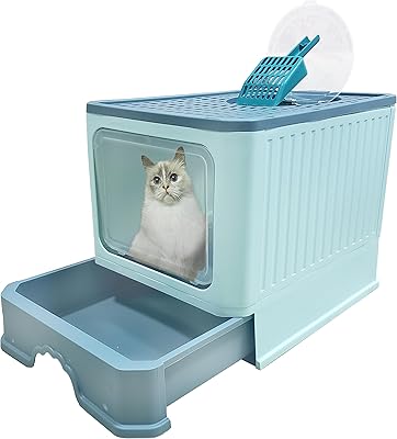 Grand bac à litière pour chat mamatons avec couvercle, bac à litière pliable