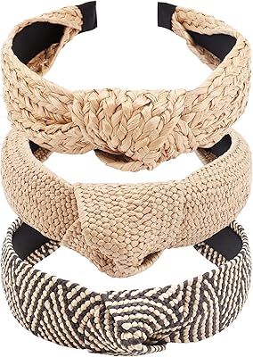 Bandeau de paille pour femmes tubatuba rafia, 3 pièces bandeau à nœud