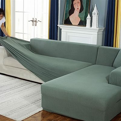 Housse de canapé en forme de l en tissu extensible, protection de meubles