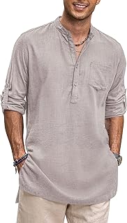 Chemises henley en lin pour hommes, manches longues, sans col, longue chemise de plage kurta avec poche. Votre centre commercial virtuel au Sénégal : Diaytar