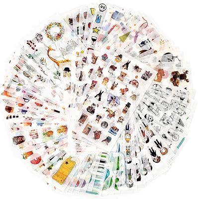 72 feuilles d'autocollants de scrapbooking en papier washi, autocollants de planificateur, 12 thèmes