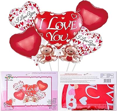 Je t'aime ballons en aluminium en forme de coeur 5 pièces pour mariage