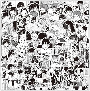 Ensemble d'autocollants anime mixtes noir et blanc 100 pièces autocollants imperméables vintage
