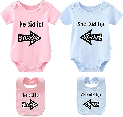 Body pour bébé jumeaux he she did it robe barboteuse avec chapeau