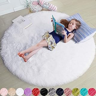 Tapis rond blanc pour chambre à coucher, tapis rond moelleux de 1,2 m