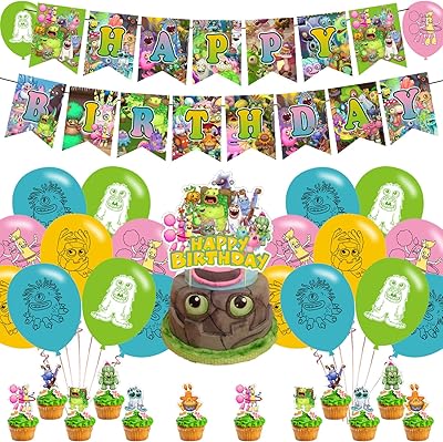 Décorations de fête d'anniversaire de monstres chantants pour enfants et adultes avec bannière