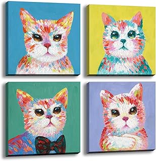 Toile murale colorée avec impression de chat drôle et images pour décoration