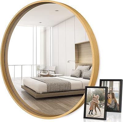 Miroir mural rond emi home avec cadre décoratif en bois 30 pouces
