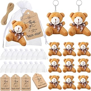 109 pièces mini porte-clés ours en peluche avec sacs en organza blanc cartes