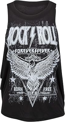 Chemise ample sans manches noire à imprimé rock n' roll forever pour femme