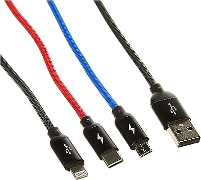 Câble usb 3-en-1 basius trois couleurs primaires pour m + l + t