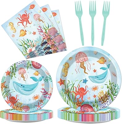 L'ensemble de vaisselle under the sea ocean party comprend 24 assiettes, serviettes