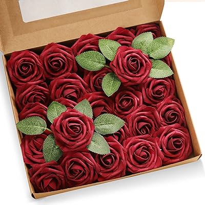 25 pièces de roses artificielles en mousse au toucher réel pour bouquets