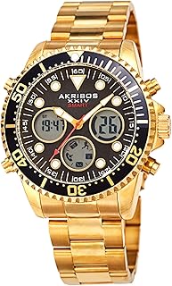 Montre à quartz pour homme akribos xxiv, affichage analogique-numérique et bracelet en acier