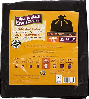 Sacs poubelles robustes enviroguard 15 pièces taille l 55 gallons plat noir 80x110
