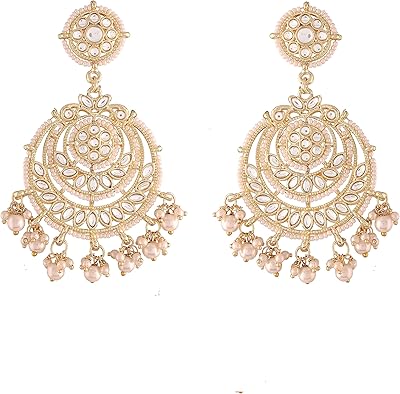 Boucles d'oreilles traditionnelles brodées chandbali, plaqué or 18 carats, traîneau au design complexe