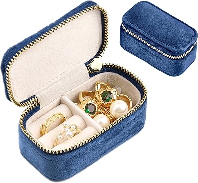 Petit sac à bijoux de voyage, petite boîte à bijoux de voyage en velours, boîte de rangement de bijoux de voyage portable pour bagues, boucles d'oreilles, colliers, cadeaux pour femmes filles (bleu marine). Plus de choix, moins de dépenses avec Diaytar