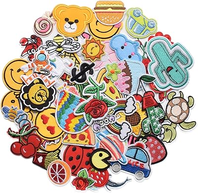 Lingeiher 60 pièces de patchs brodés à motifs assortis aléatoires, couleurs vives, patch