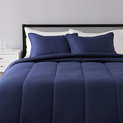 Parure de lit amazonbasics pour lit double/queen size, bleu marine, microfibre, super doux