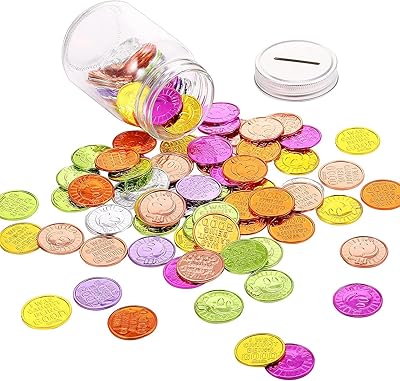 The white shop 100 pièces de monnaie souriantes récompense en plastique colorées