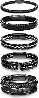 Ensemble de 5 bracelets en cuir noir pour hommes et femmes, bracelet