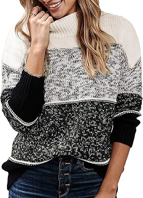 Pull tricoté décontracté à manches longues et col haut pour femme avec un design