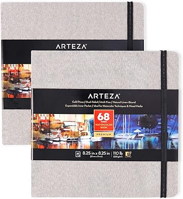 Carnets de croquis à l'aquarelle arteza, 8,25 x 8,25", paquet de 2, 68