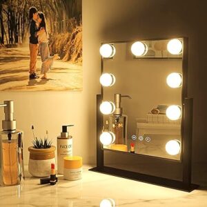 Miroir de courtoisie moon moon hollywood avec lumières - miroir de maquillage professionnel et table de maquillage éclairée avec lumières led tactiles réglables intelligentes, miroir de courtoisie blanc (taille s, noir). Diaytar : Qualité professionnelle, prix grand public