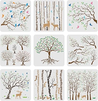 Fingerinspire 9 pièces pochoirs de vie d'arbre 8 x pouces dessin tremble-arbre