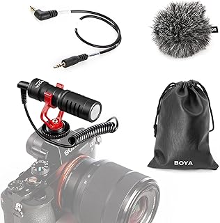 Boya by-mm1 microphone caméscope pour youtube, facebook vlogging, diffusion en direct avec support