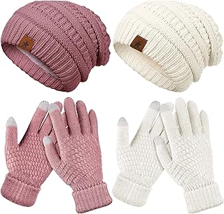 Ensemble bonnet et gants d'hiver 4 pièces pour femme, bonnet et gants d'hiver