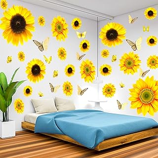 Grands autocollants muraux tournesol - 39 pièces autocollants muraux 3d papillon tournesol marguerite