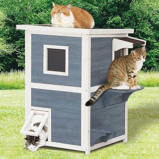 Maison pour chat petsfit extérieure résistante aux intempéries à 2 étages pour jardin extérieur, maison pour chat avec porte de secours 51 cm x 51 cm x 81 cm. Le meilleur du e-commerce discount réuni sur Diaytar