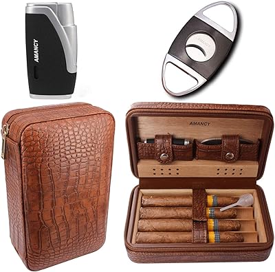 Étui à cigares de voyage en cuir marron de luxe amancy, cave à