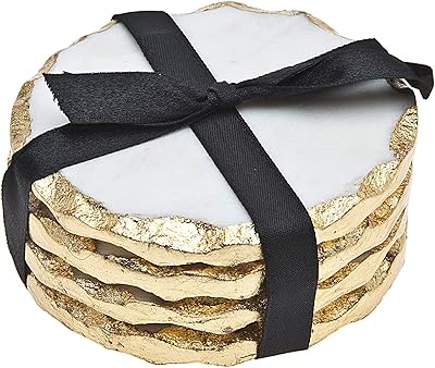 Ensemble de sous-verres ronds goodinger silver art avec bords dorés, 4 pièces