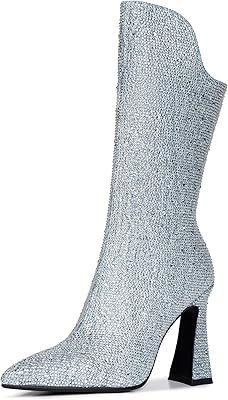 Bottines à strass pour femmes, bottes à talons hauts, bout pointu, bottes scintillantes