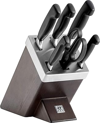 Ensemble de 7 couteaux pré-affûtés et support en bois, couteaux et ciseaux