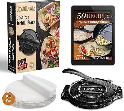 Presse à tortillas en fonte tortlada + ebook de recettes + 100 x