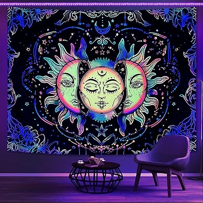 Tapisserie murale livela à motifs de soleil et de lune tapisserie colorée réactive