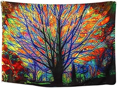 Tapisserie murale d'arbre coloré à suspendre, forêt psychédélique, tapis mural bohème mandala hippie
