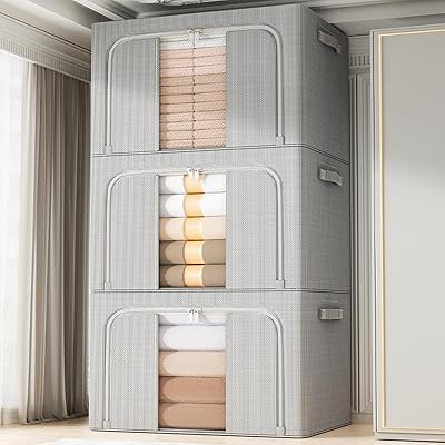 Paniers de rangement pliables avec cadre en métal pour vêtements, boîte de rangement