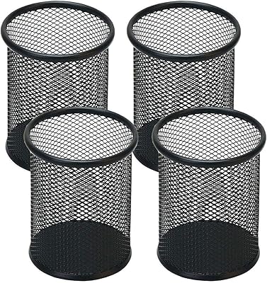 Porte-stylos en métal en maille couleur neige pour organisateur de bureau, noir, 4