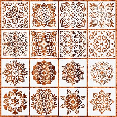 Pochoirs de dessin mandala, 16 pièces de pochoirs en plastique creux réutilisables à
