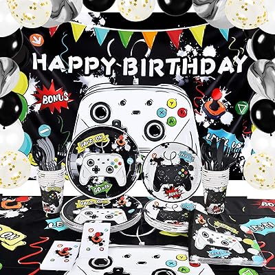 Fournitures de fête d'anniversaire sur le thème du jeu vidéo à