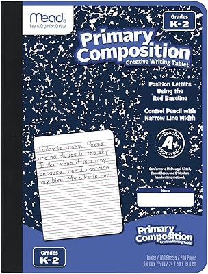 Cahier de compilation med/cahier de base, niveaux k-2, papier ligné large, 100 feuilles