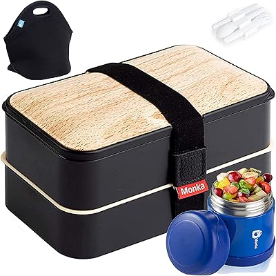 Boîte à déjeuner monka bento pour adultes et enfants avec thermos