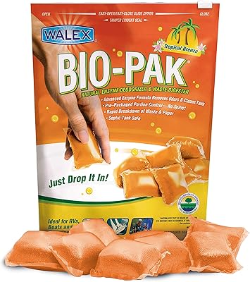 Désodorisant pour réservoir noir walx bio-pak rv et formule enzymatique naturelle digestive, brise