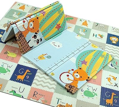 Grand tapis de jeu rampant double face pliable, lisse et imperméable pour tout-petits