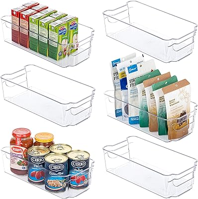 Bacs de rangement en plastique pour réfrigérateur hugo - 6 pièces, transparents, longueur